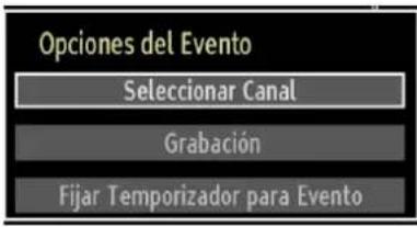 Opciones del Evento Seleccionar Canal Grabación Fijar Temporizador para Evento