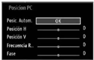 Posicion PC Posic. Autom. OK Posición H 0 Posición V 0 Frecuencia R... 0 Fase 0