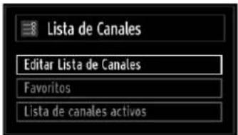 Lista de Canales Editar Lista de Canales Favoritos Lista de canales activos