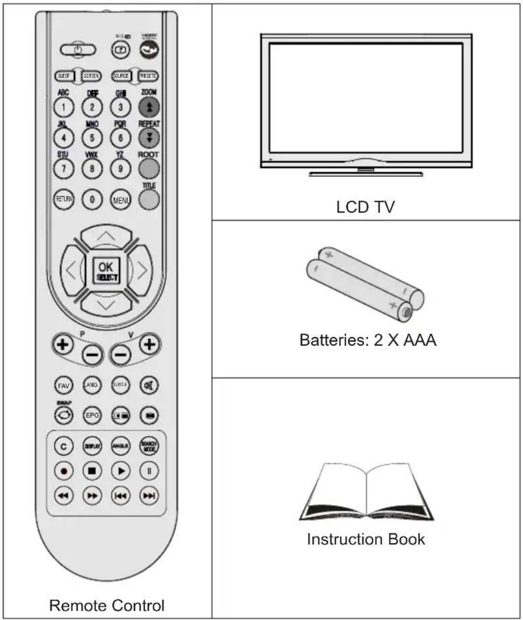 Remote Control LCD TV Batteries: 2 X AAA Instruction Book