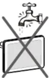 Safety warning symbol showing a faucet above a monitor with crossed-out lines indicating prohibition or exclusion.