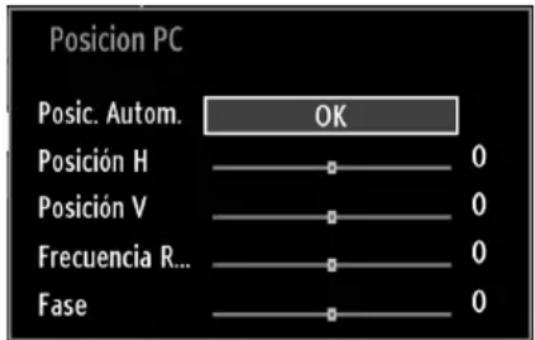 Posicion PC Posic. Autom. OK Posición H 0 Posición V 0 Frecuencia R... 0 Fase 0