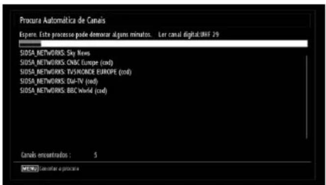 Procura Automática de Canais Espere: Este processo pode demorar alguns minutos. Ler canal digital:UNIF 19 SIDSA_NETWORKS: Sky News SIDSA_NETWORKS: CNBC Europe (cod) SIDSA_NETWORKS: TV5/NONDE EUROPE (cod) SIDSA_NETWORKS: DW-TV (cod) SIDSA_NETWORKS: BBC World (cod) Canals encontrados : 5 MENU Remover a procais