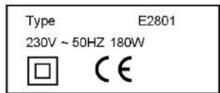 Type E2801 230V ~ 50HZ 180W □ CE