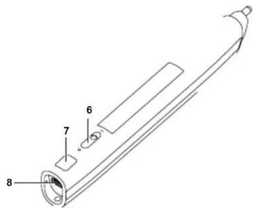 Technical diagram of a mechanical device with numbered components labeled 6, 7, and 8