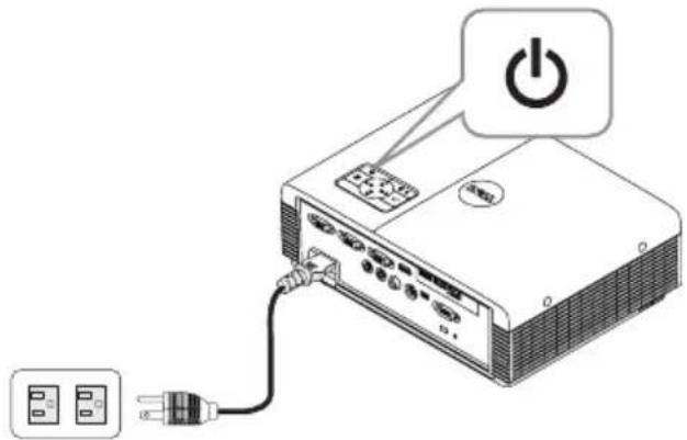 Diagram showing a power switch connected to an electronic device with labeled ports and a power button icon.