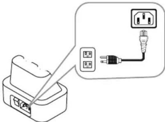 Diagram showing connections between a power adapter and two socket devices with an outlet, including a close-up of the socket plug.