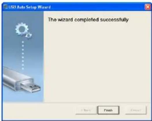 USB Auto Setup Wizard The wizard completed successfully Finish Cancel