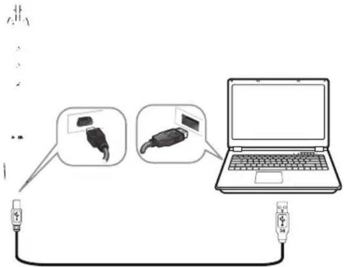 Diagram showing two connected devices connected to a laptop, with images of connectors and text labels indicating device types.