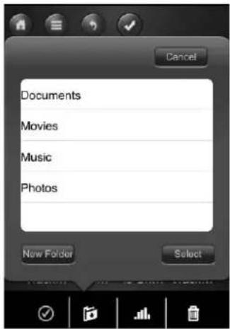 Documents Movies Music Photos New Folder Select