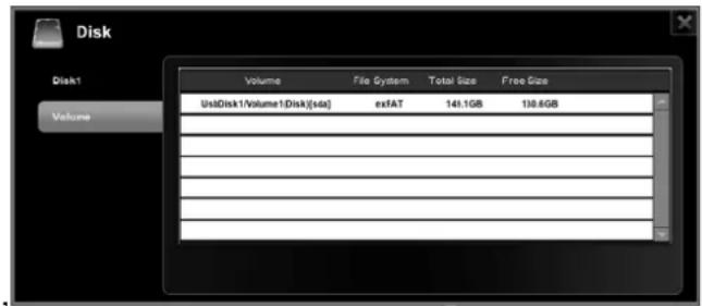 Disk Disk1 Volume Volume1 Volume Volume Volume File System Total Size Free Size UnitDisk1/Volume1/Disk[dsa] exFAT 146.1GB 138.6GB