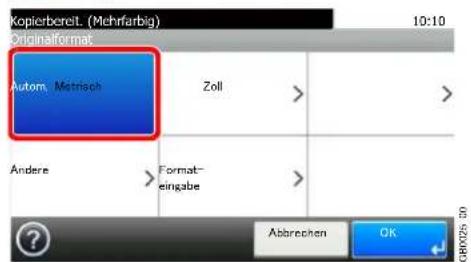 Kopierbereit. (Mehrfarbig) 10:10 Originalformat Autom. Metrisch Zoll > > Andere Format- eingabe > Abbrechen OK GR0025 00