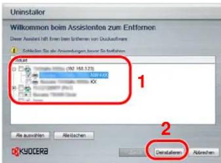 Uninstaller Willkommen beim Assistenten zum Entfernen Dreiner Assistent hift Erken beim Entfernen von Duckauflüsse Schäften Sie die Anwendungen houser Sie festnahmen 1 2 Deinstallenen Abrechen KYOCEBA