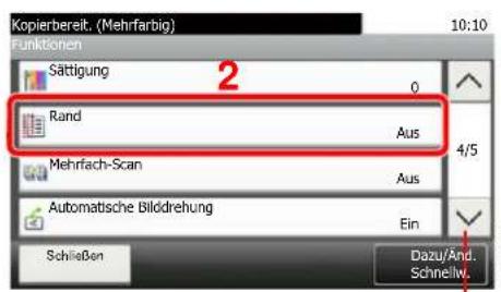 Kopierbereit. (Mehrfarbig) 10:10 Funktionen Sättigung 2 Rand Aus Mehrflach-Scan Aus Automatische Bilddrehung Ein Schließen Dazu/And. Schnelw.