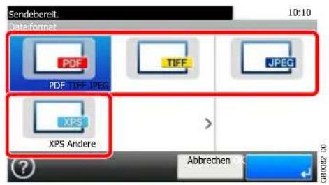 Sendebereit. Dateformat PDF TIFF JPEG JPEG XPS XPS Andere Abbrechen