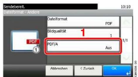 Sendebereit. Dateiformat - Andere Dateiformat PDF Bildqualität 1 1/1 PDF/A Aus 1 1 Abbrechen < Zurück OK GPR388.00