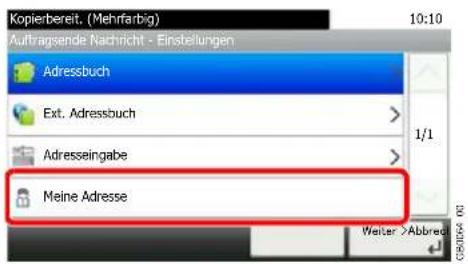 Kopierbereit. (Mehrfarbig) Auftragsende Nachricht - Einstellungen Adressbuch Ext. Adressbuch Adresseingabe Meine Adresse 1/1 Walter >Abbréd