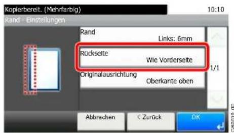 Kopierbereit. (Mehrfarbig) 10:10 Rand - Einstellungen Rand Links: 6mm Rückseite Wie Vorderselte Originalausrichtung Oberkante oben 1/1 Abbrechen < Zurück OK