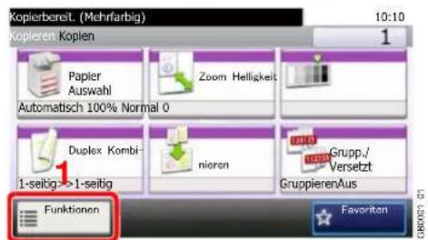 Kopierbereit. (Mehrfarbig) 10:10 Kopieren. Kopien Papier Auswahl Automatisch 100% Normal 0 Zoom Helligkeit Duplex Kombi- 1-seitig->1-seitig nioran Grupp./ Versetzt GruppierenAus Funktionen Favorite
