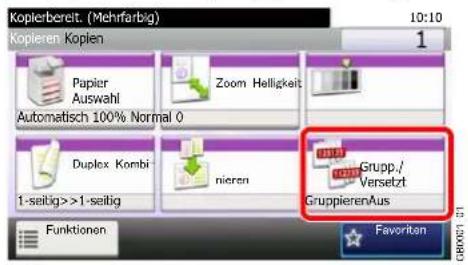 Kopierbereit. (Mehrfarbig) 10:10 Kopieren. Kopien Papier Auswahl Automatisch 100% Normal 0 Zoom Helligkeit Duplex Kombi 1-seitig>>1-seitig nieren Grupp./ Versetzt GruppierenAus Funktionen Favorite