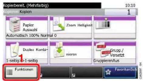 Kopierbereit. (Mehrfarbig) 10:10 Kopieren Kopien Papier Auswahl Automatisch 100% Normal 0 Zoom Helligkeit Duplex Kombi- 1-seitig->1-seitig nieren Grupp./ Versetzt GruppierenAus Funktionen FaveritanSch