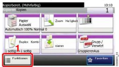 Kopierbereit. (Mehrfarbig) 10:10 Kopieren. Kopien Papier Auswahl Automatisch 100% Normal 0 Zoom Helligkeit Duplex Kombi 1-seltig->1-seltig nieren Grupp./ Versetzt GruppierenAus Funktionen Favorite