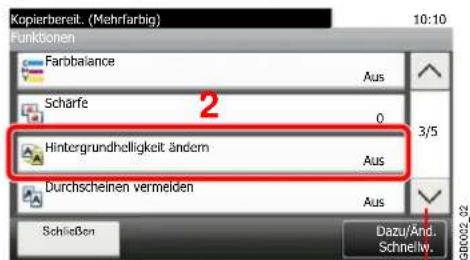 Kopierbereit. (Mehrfarbig) 10:10 Funktionen Farbbalance Aus Scharfe 0 3/5 Hintergrundhelligkeit ändern Aus Durchscheinen vermelden Aus Schließen Dazu/And. Schne/Nr. GB0002 42