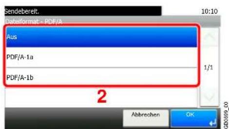 Sendebereit. Dateformat - PDF/A Aus PDF/A-1a PDF/A-1b 1/1 2 Abbrechen OK GB0899_00
