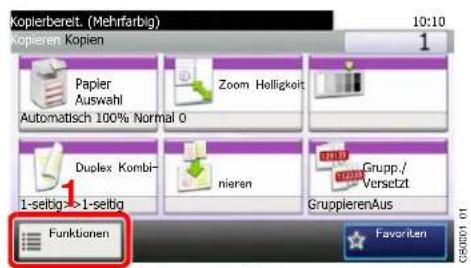 Kopierbereit. (Mehrfarbig) 10:10 Kopieren. Kopien Papier Auswahl Automatisch 100% Normal 0 Zoom Helligkeit Duplex Kombi- 1-seltig->1-seltig nieren Grupp./ Versetzt GruppierenAus Funktionen Favorite