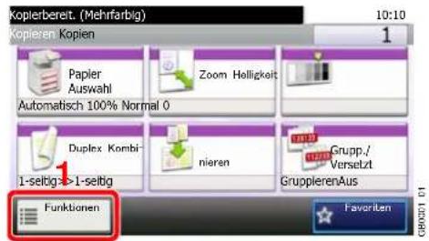 Kopierberet. (Mehrfarbig) 10:10 Kopieren. Kopien Papier Auswahl Automatisch 100% Normal 0 Zoom Helligkeit Duplex Kombi- 1-selig:->1-seltig nieren Grupp./ Versetzt GrupplierenAus Funktionen Favorite GBMODI 01