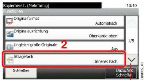 Kopierbereit. (Mehrfarbig) 10:10 Funktionen Originalformat Automatisch Originalausrichtung Oberkante oben 1/5 Ungleich große Originale Aus 2 Ablagefach Inneres Fach Schließen Dazu/And. Schnelly.