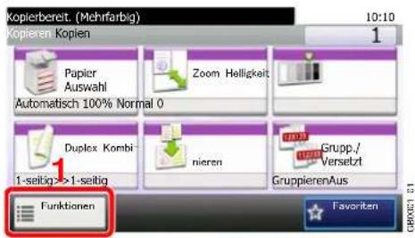 Kopierbereit. (Mehrfarbig) 10:10 Kopieren Kopien Papier Auswahl Automatisch 100% Normal 0 Zoom Helligkeit Duplex Kombi- 1-seitig->1-seitig nieren Grupp./ Versetzt GruppierenAus Funktionen Favorite