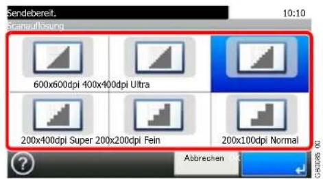 Sendebereit. Scanauftung 600x600dpi 400x400dpi Ultra 200x400dpi Super 200x200dpi Fein 200x100dpi Normal ? Abbrevchen