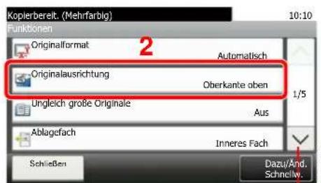 Koplerbereit. (Mehrfarbig) 10:10 Funktionen Originalformat Automatisch Originalausrichtung Oberkante oben 1/5 Ungleich große Originale Aus Ablagefach Inneres Fach Schließen Dazu/And. Schnelw.