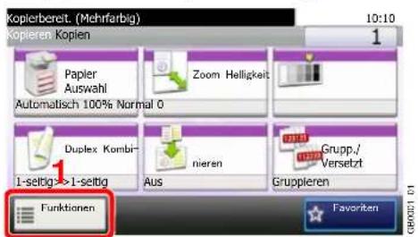 Kopierbereit. (Mehrferbig) Kopieren Kopien 10:10 1 Papier Auswahl Automatisch 100% Normal 0 Zoom Helligkeit Duplex Kombi- 1-seltig->1-seltig Aus nieren Grupp./ Versetzt Grupp/1 Funktionen Favorite