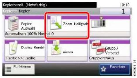 Kopierbereit. (Mehrfarbig) 10:10 Kopieren Kopien 1 Papier Auswahl Automatisch 100% Normal 0 Zoom Holligkeit Duplex Kombi- 1-seltig>>1-seltig nieren Grupp./ Versetzt GruppierenAus Funktionen Favorite