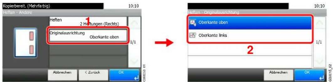 Kopierbereit. (Mehrfarbig) 10:10 Heften - Anders Heften 2 Heftungen (Rechts) Originalausrichtung Oberkante oben 1/1 Abbrechen < Zurück OK G30153 01 Heften - Originalausrichtung Oberkante oben Oberkante links 1/1 Abbrechen OK G3015 02