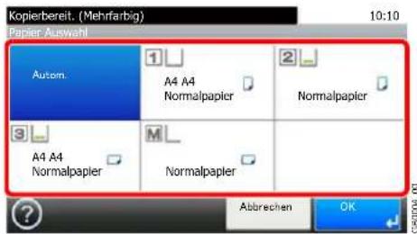 Kopierbereit. (Mehrfarbig) 10:10 Papier Auswahl Autom. A4 A4 Normalpapier 2 Normalpapier 3 A4 A4 Normalpapier M Normalpapier ? Abbrechen OK