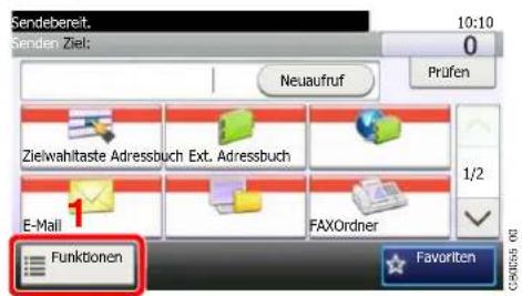Sendebereit. 10:10 0 Senden Ziel: Neuaufruf Prüfen Zielwahltaste Adressbuch Ext. Adressbuch E-Mail 1 FAXOrdner Funktionen Favorite C:\50125-001