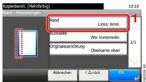 Kopierbereit. (Mehrfarbig) 10:10 Rand - Einstellungen Rand Links: 6mm Rückseite Wie Vorderseite Originalausrichtung Oberkante oben 1/1 Abbrechen < Zurück OK