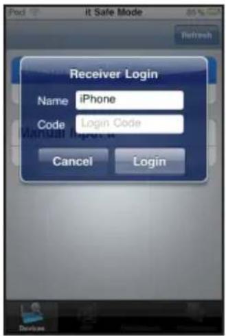 Receiver Login Name iPhone Code Login Code Cancel Login