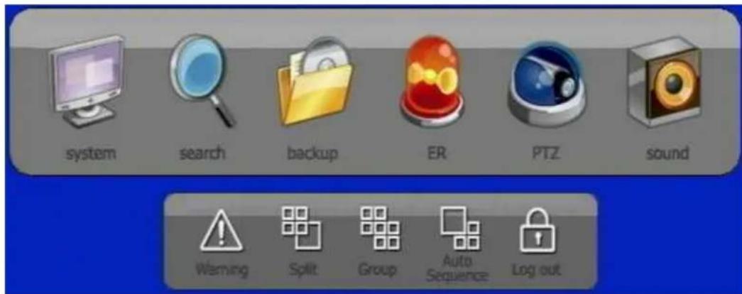 system search backup ER PTZ sound Warning Split Group Auto Sequence Log out