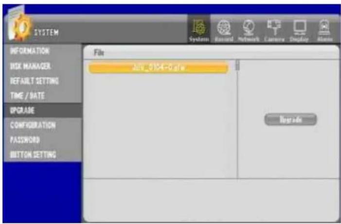 SYSTEM INFORMATION ISK MANAGER DEFAULT SETTING TIME / DATE UPGRADE CONFIGURATION PASSWORD BUTTON SETTING File Jdsv_0104-0.gfw Upgrade