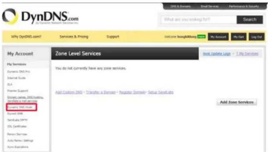 DynDNS.com My Dynamic Network Services Inc. DNO & Domains Email Services Performance & Supply What are you asking for? Search Why DynDNS.com? Services & Pricing Support Welcome bhang@kung.com My Account My Call Log Out My Account Zone Level Services Host Update Link - 1 My Services My Services Dynamic DNS Pro Industrial Goods SLA Premier Support Browse content, DNS hosting, Sendels & net services Dynamic DNS Host Brendt 2008 SendLabs MRTS DSL Certificates Remote Services Auto Partner Settings Syne Subscriptions You do not currently have any zone services. Add Custom DNS - Transfer a Domain - Register Domain- Setup SendLabs Add Zone Services