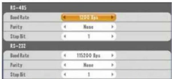 RS-485 Bond Rate 1200 Bps Purity None Stop Bit 1 RS-232 Bond Rate 115200 Bps Purity None Stop Bit 1