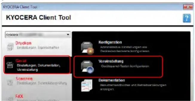 KYOCERA Client Tool KYOCERA Client Tool Druckon Einstellungen, Eigenenschaften Geräte Einstellungen, Dokumentation, Voreinstellung Scannen Einstellungen, Schuldberprüfung FAX Kontfiguration Administizatius Einstellungen wie Geslektionsdachwerte konfigurieren Vorreinstellung Geslektansch-Testen konfigurieren Dokumentation Benutzverschücher und Betriebsanleistungen anzeigen.