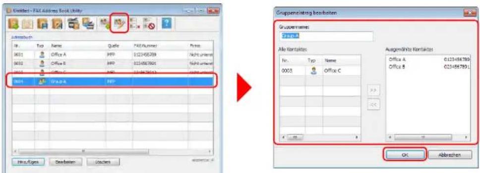 Unified - FAX Address Book Utility Administrative In: Type Name Quelle FAX (Nummer) Form 0031 Office A HP 022456789 Nicht unternet 0032 Office B HP 0154567801 Nicht unternet 0033 Office C HP 0154567812 Nicht unternet 0034 01A.B.A. FP? From:Sign Starbeiter Locuses Embrauchte Gruppenintrag beizobaten Gruppenames: CPA A Alle Kontaktes: Nr. Typ Name 0003 Office C Ausgewinnigte Kontaktes: Office A 0123456789 Office B 0234567891 OK Abbreven