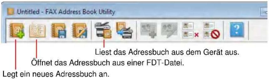 Untitled - FAX Address Book Utility Liest das Adressbuch aus dem Gerät aus. Öffnet das Adressbuch aus einer FDT-Datei. Legt ein neues Adressbuch an.