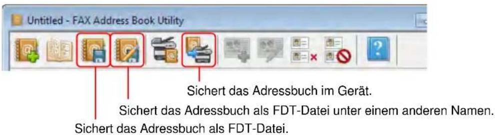 Untitled - FAX Address Book Utility Sichert das Adressbuch im Gerät. Sichert das Adressbuch als FDT-Datei unter einem anderen Namen. Sichert das Adressbuch als FDT-Datei.