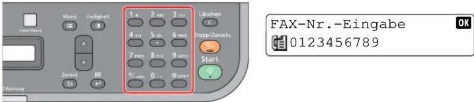 1 a 2 abc 3 Läschen Stopp/Zurücks. Start FAX-Nr.-Eingabe 0123456789